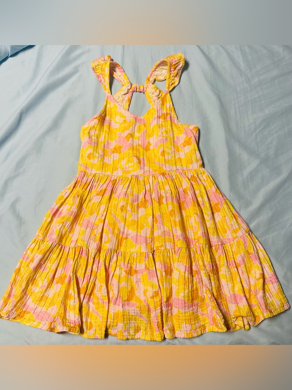 Peek Yellow and Pink Floral Ruffle-Strap Tiered Dress